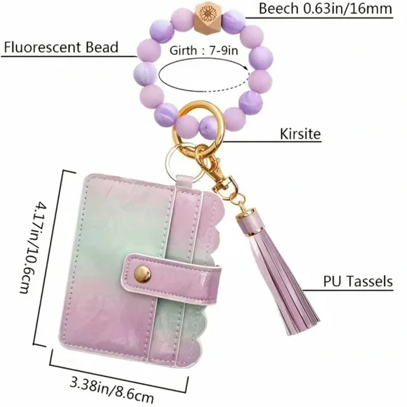 Brand New Pink Ombré Card Holder Wallet Tassel Decor Keychain for Bags - Picture 3 of 6